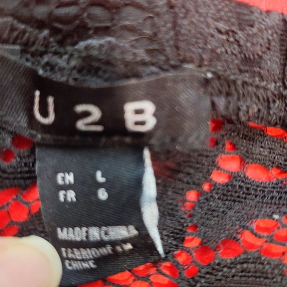 U2B off shoulder lace mini dress black floral design women's size L - Picture 5 of 5